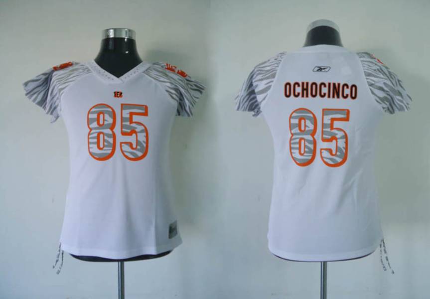 Bengals #85 Chad Ochocinco White Women's Zebra Field Flirt Stitched NFL Jersey